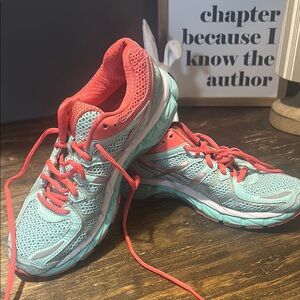 Asics Green and Pink Athletic Shoes with Mesh Upper